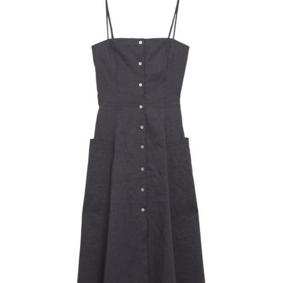 NWT $520 Theory Kayleigh Button Midi Dress with Pockets - Linen Blend, Black, 10 - Picture 2 of 6